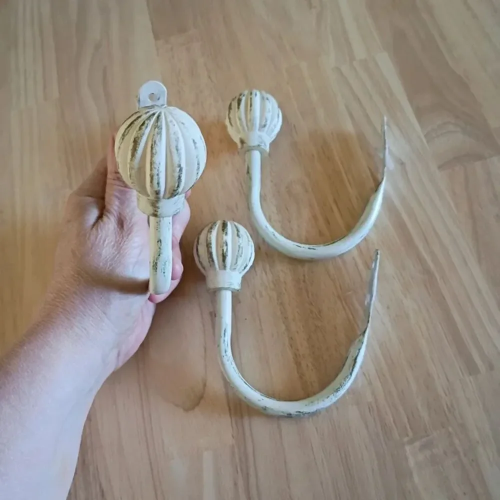 Set of 3 Metal Window Curtain Rods or Coat Hooks Farmhouse Country Decor